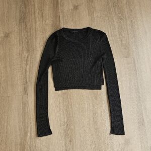 All Saints Charcoal Ribbed Knit Top Size Medium